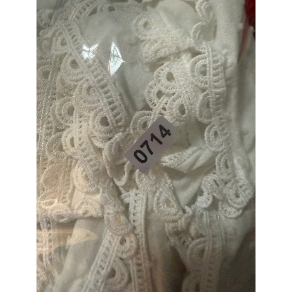 Abercrombie & Fitch White Embroidered Tiered Mini Dress Boho Cottagecore XL - Picture 8 of 11
